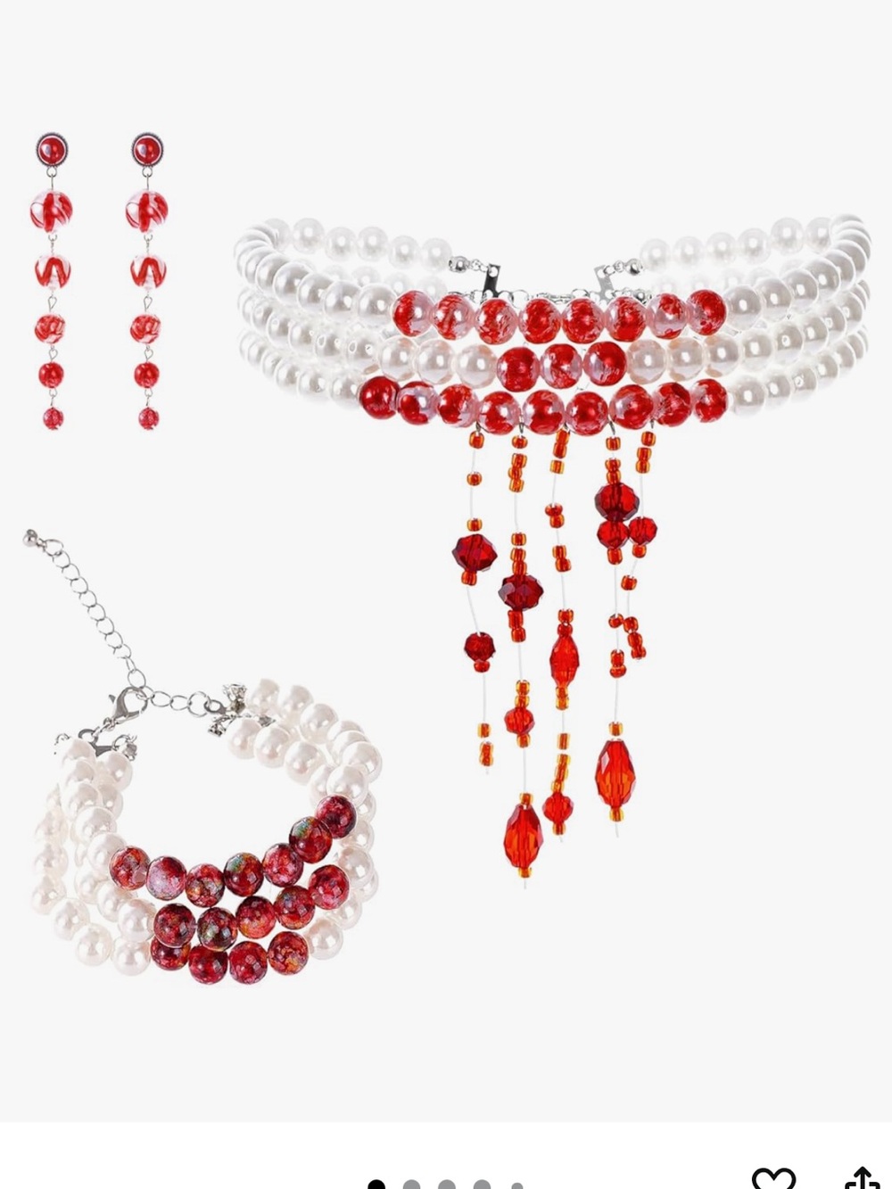 Red and White Beaded Pearl Choker Set by